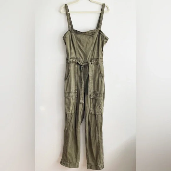 Free People Go West Utility Jumpsuit Moss green size large coverall cargo army L - Picture 7 of 15